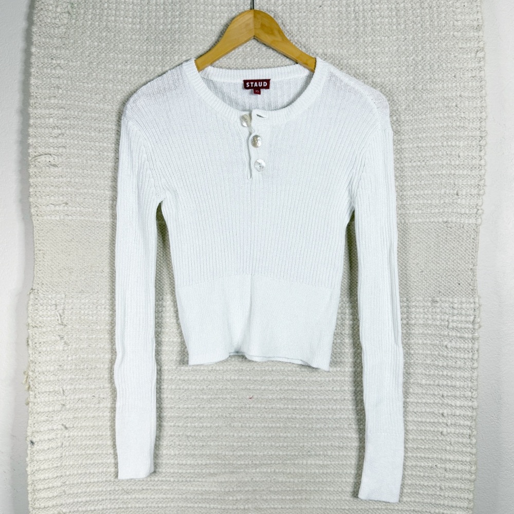 STAUD white ribbed knit Artie Henley top EXTRA SMALL